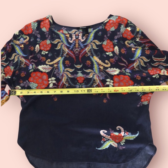 DESIGUAL Bohemian Floral Paisley 3D print Small Top Blouse 3/4 sleeve Black - Picture 9 of 13